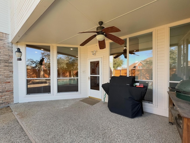 view of patio / terrace featuring ceiling fan