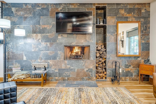 living room with hardwood / wood-style floors