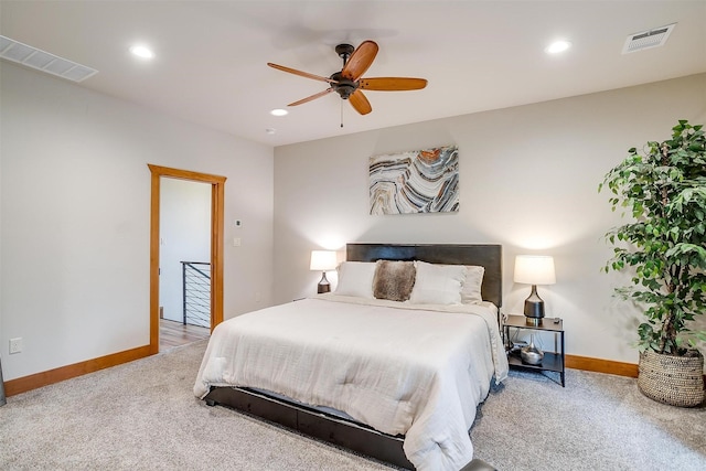 bedroom with carpet and ceiling fan