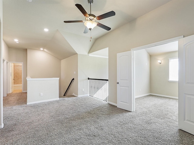 bonus room featuring carpet flooring, ceiling fan, and lofted ceiling