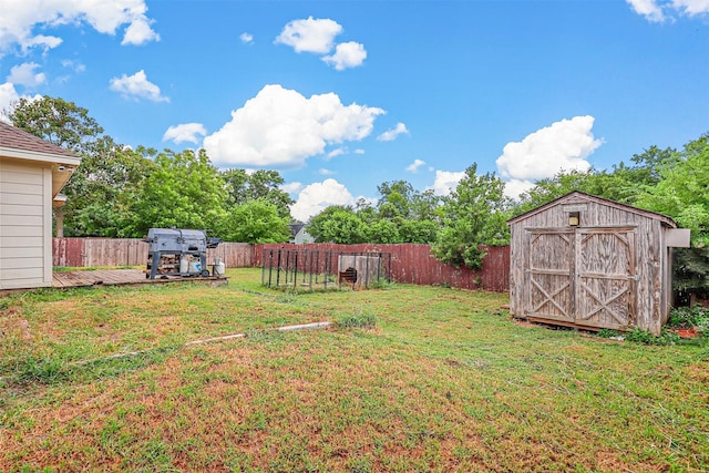 view of yard with a shed