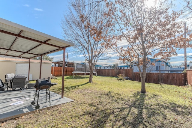 view of yard with a patio and a trampoline