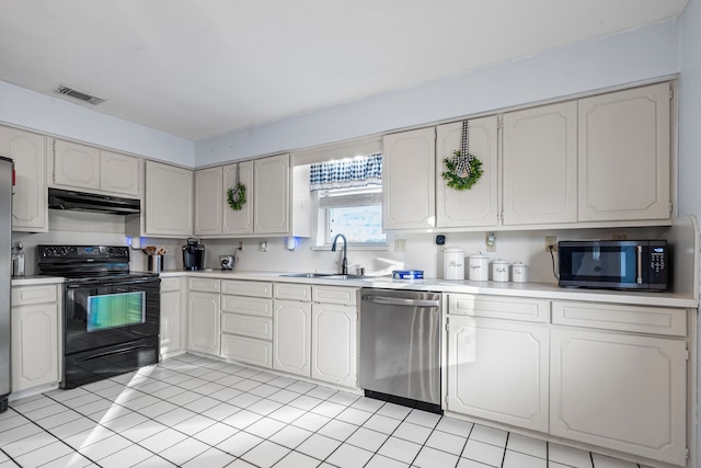 kitchen featuring white cabinetry, electric range, dishwasher, and sink