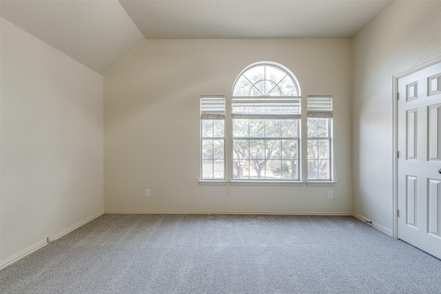 carpeted empty room with vaulted ceiling and a wealth of natural light