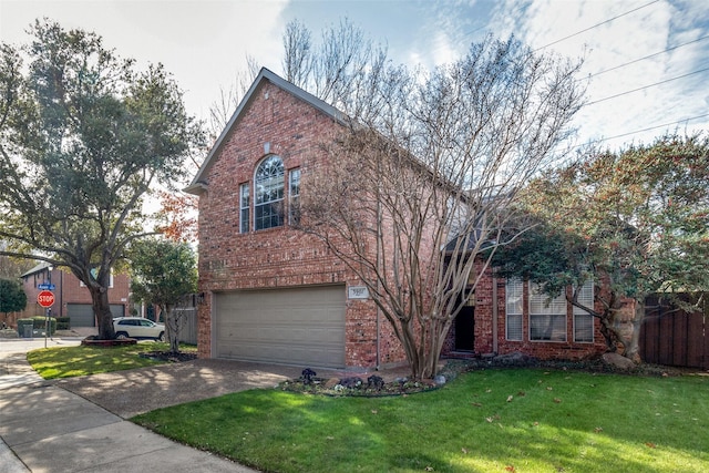 front facade featuring a front lawn and a garage