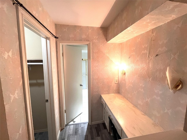 bathroom with wood-type flooring