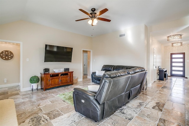 living room with ceiling fan