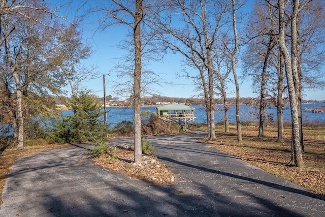 property view of water featuring a boat dock