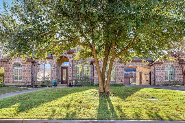 view of front of home featuring a front lawn