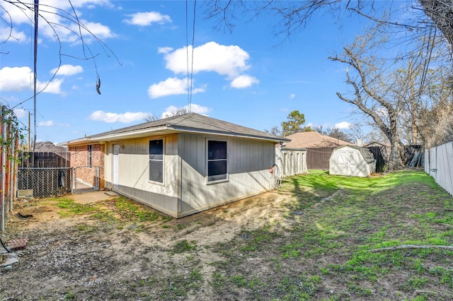 view of property exterior featuring a shed