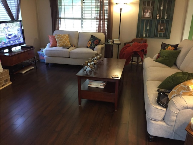 living room featuring dark hardwood / wood-style floors