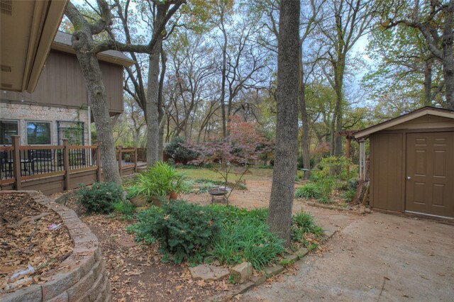 view of yard with a shed