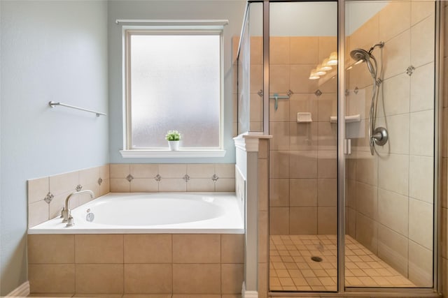 bathroom featuring plus walk in shower