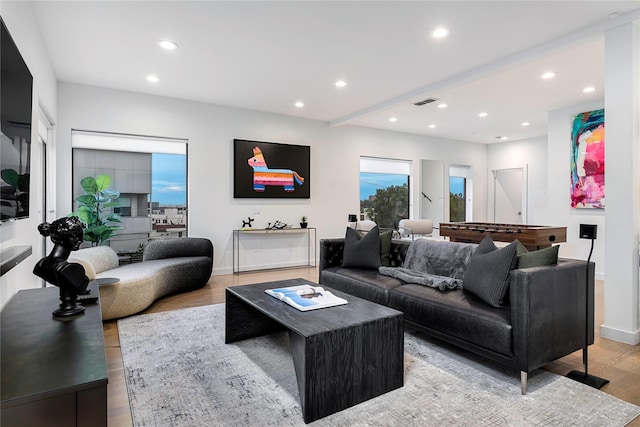 living room featuring light wood-type flooring