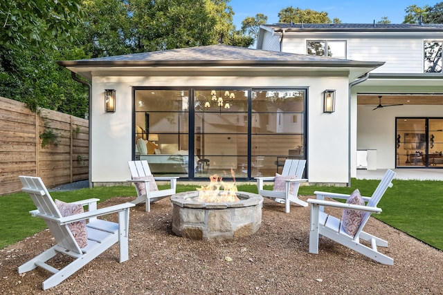 exterior space with a fire pit