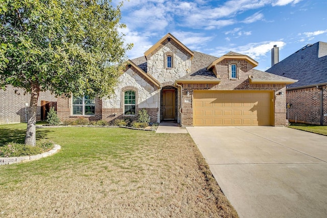 view of front of home featuring a garage and a front lawn