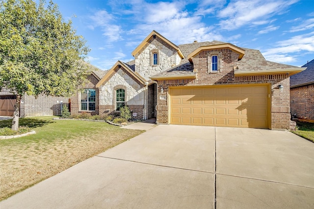 view of front facade with a front lawn and a garage