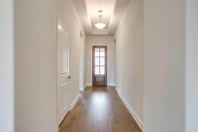 doorway featuring dark wood-type flooring