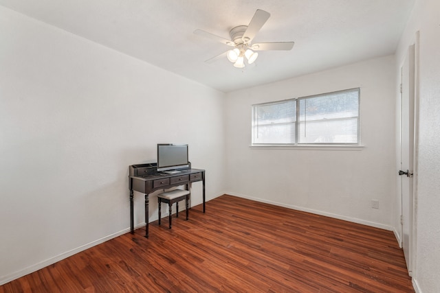 interior space featuring ceiling fan and dark hardwood / wood-style flooring