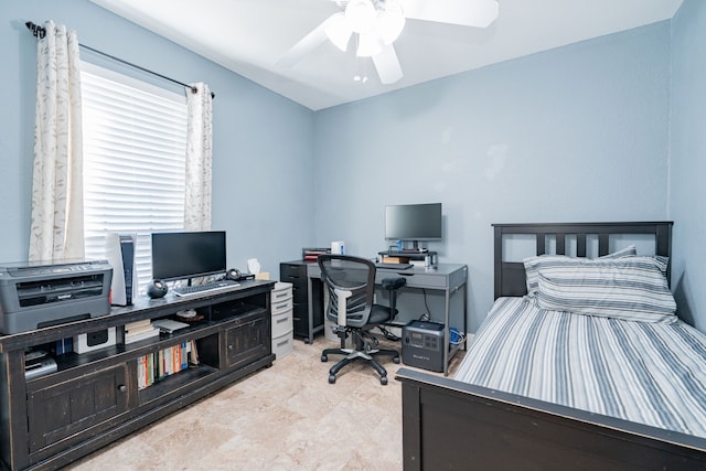 bedroom with multiple windows and ceiling fan