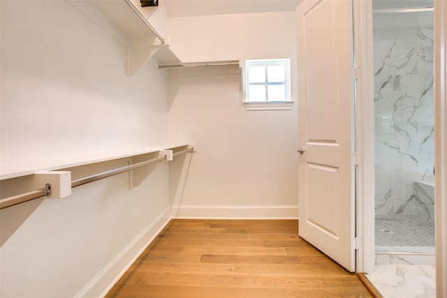 spacious closet featuring light wood-type flooring