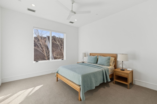 bedroom with carpet floors and ceiling fan