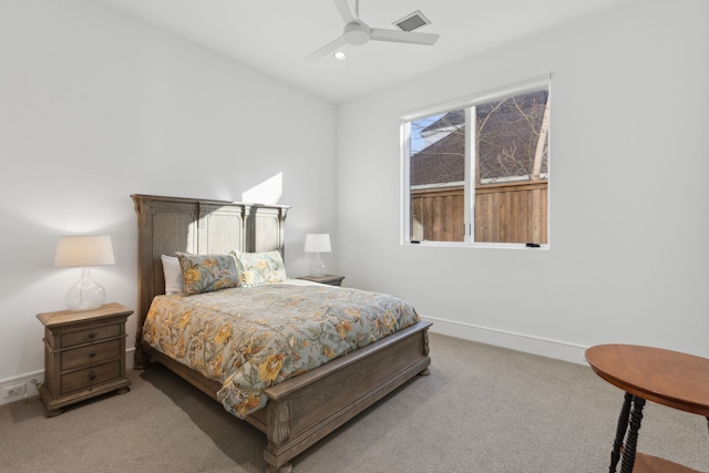 bedroom featuring carpet floors and ceiling fan