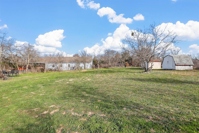 view of yard featuring a storage shed