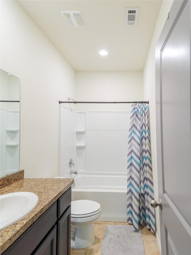 full bathroom with tile patterned flooring, vanity, toilet, and shower / bath combo