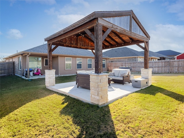 exterior space featuring a gazebo and outdoor lounge area