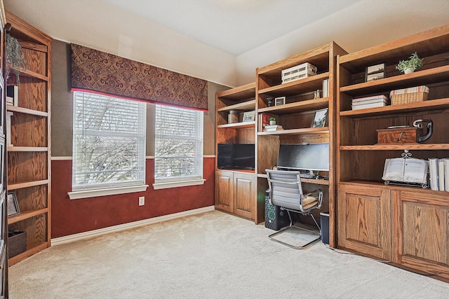 office space with light colored carpet