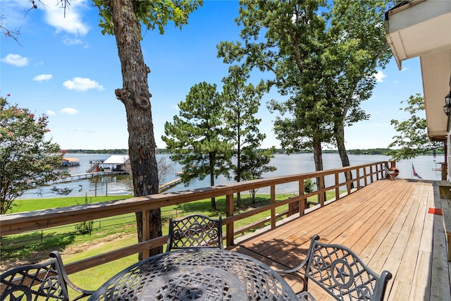 wooden deck with a water view