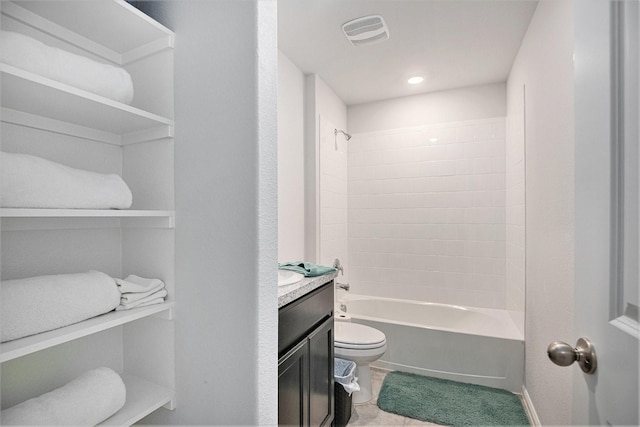 full bathroom featuring shower / tub combination, vanity, and toilet