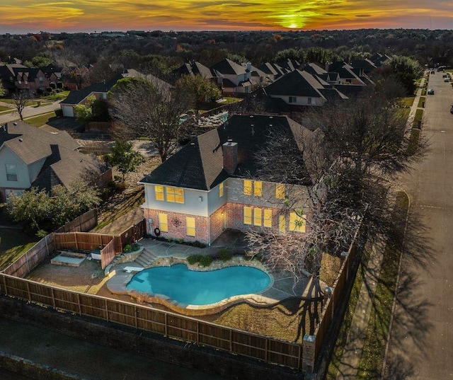 view of aerial view at dusk