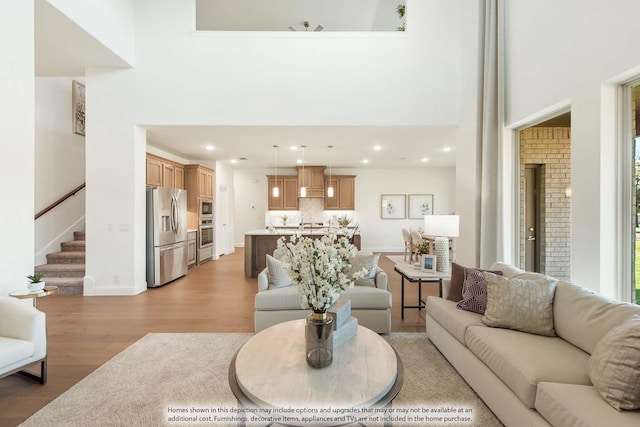 living room featuring light wood-type flooring