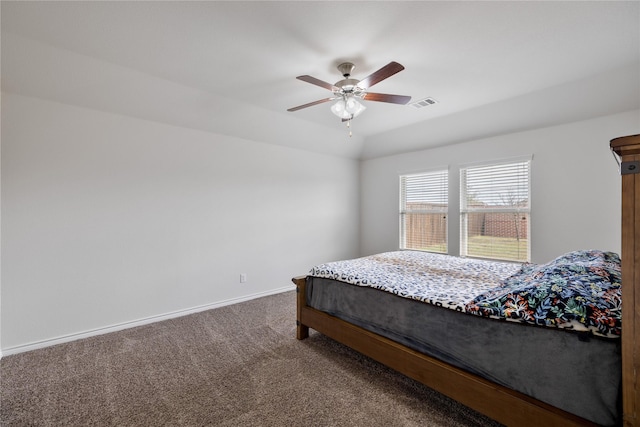 bedroom featuring carpet floors and ceiling fan