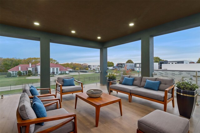 living room with a high ceiling