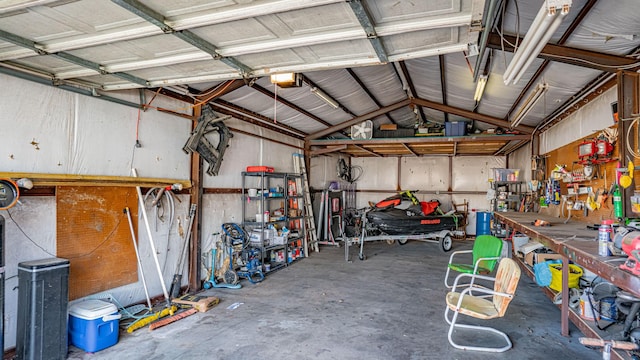 garage featuring a workshop area