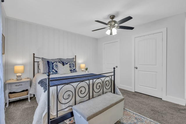 bedroom featuring ceiling fan and carpet floors