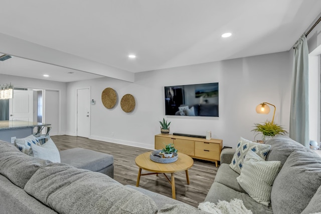 living room with wood-type flooring