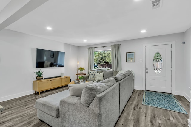 living room with hardwood / wood-style floors