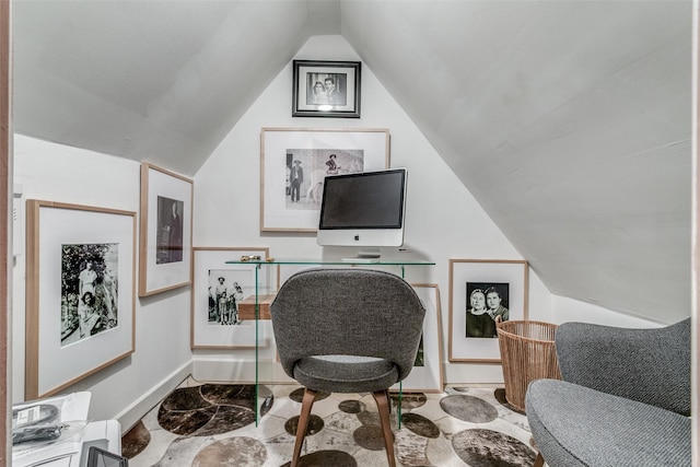 office space featuring vaulted ceiling