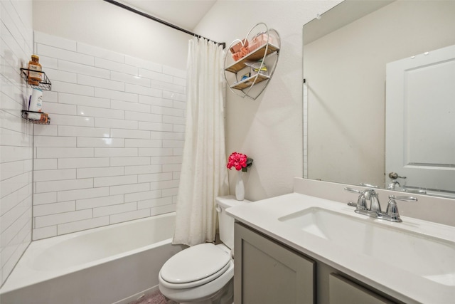 full bathroom featuring vanity, toilet, and shower / bath combo with shower curtain