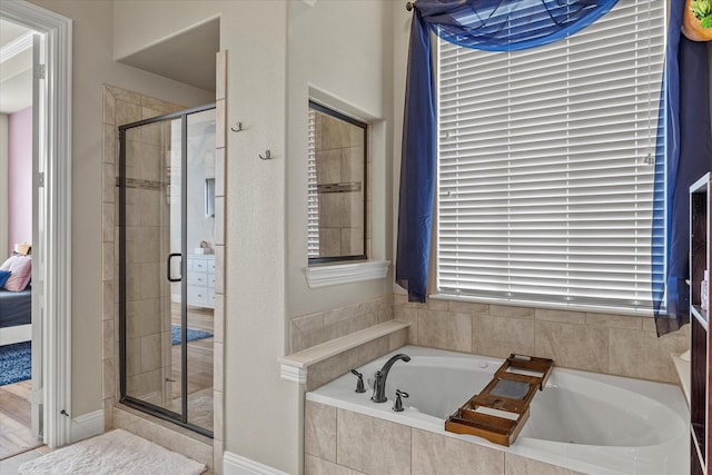 bathroom with independent shower and bath