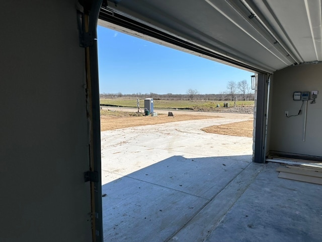 garage with a rural view