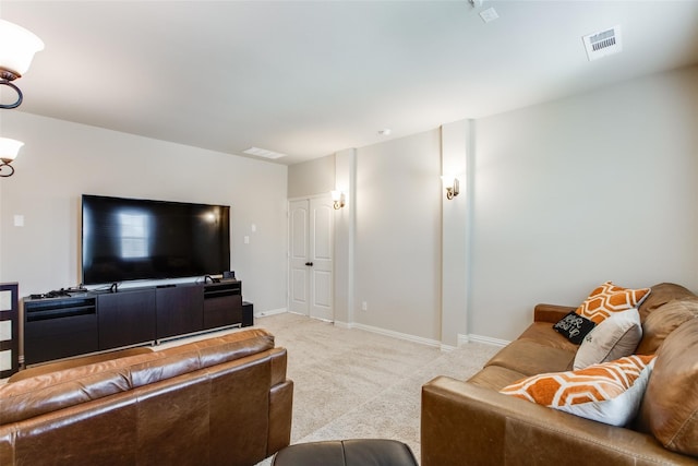 living room with light colored carpet