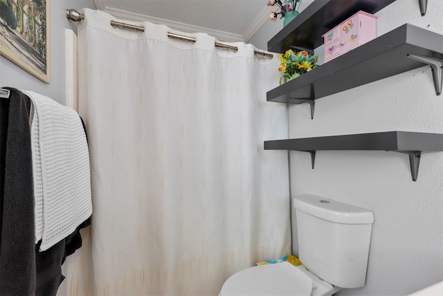 bathroom featuring toilet and ornamental molding