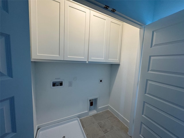 laundry room featuring cabinets, washer hookup, hookup for a gas dryer, and electric dryer hookup