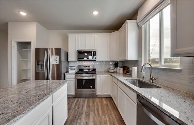 kitchen with white cabinetry, sink, and appliances with stainless steel finishes