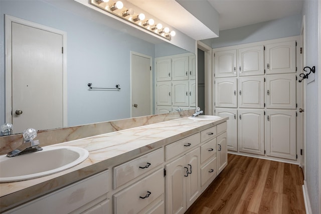 bathroom featuring wood-type flooring and vanity